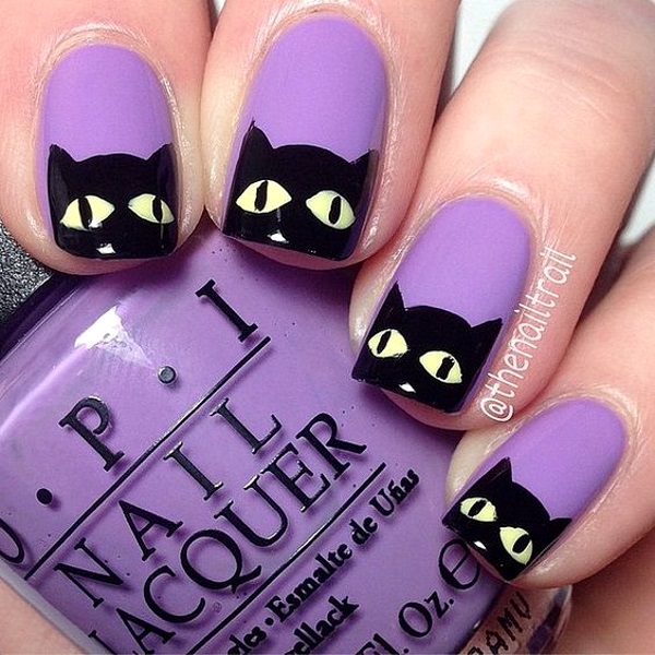 Black Cats Halloween Nail Art Designs Pink Lover