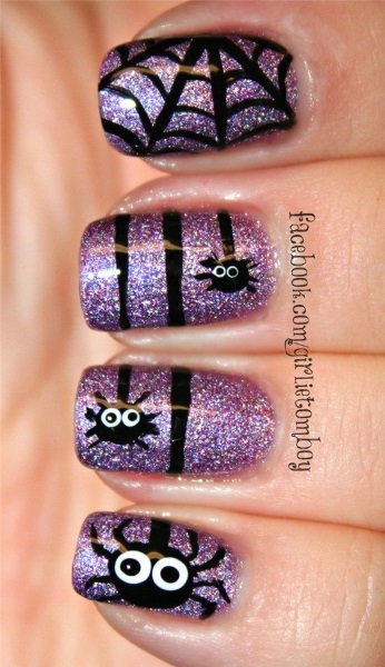 Spider Web Halloween Nail Art Designs Pink Lover