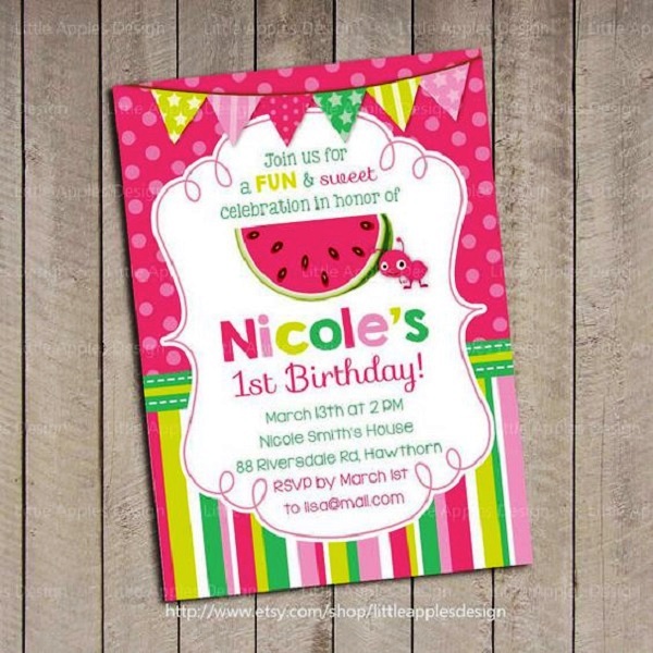 Watermelon Birthday Party Invitations